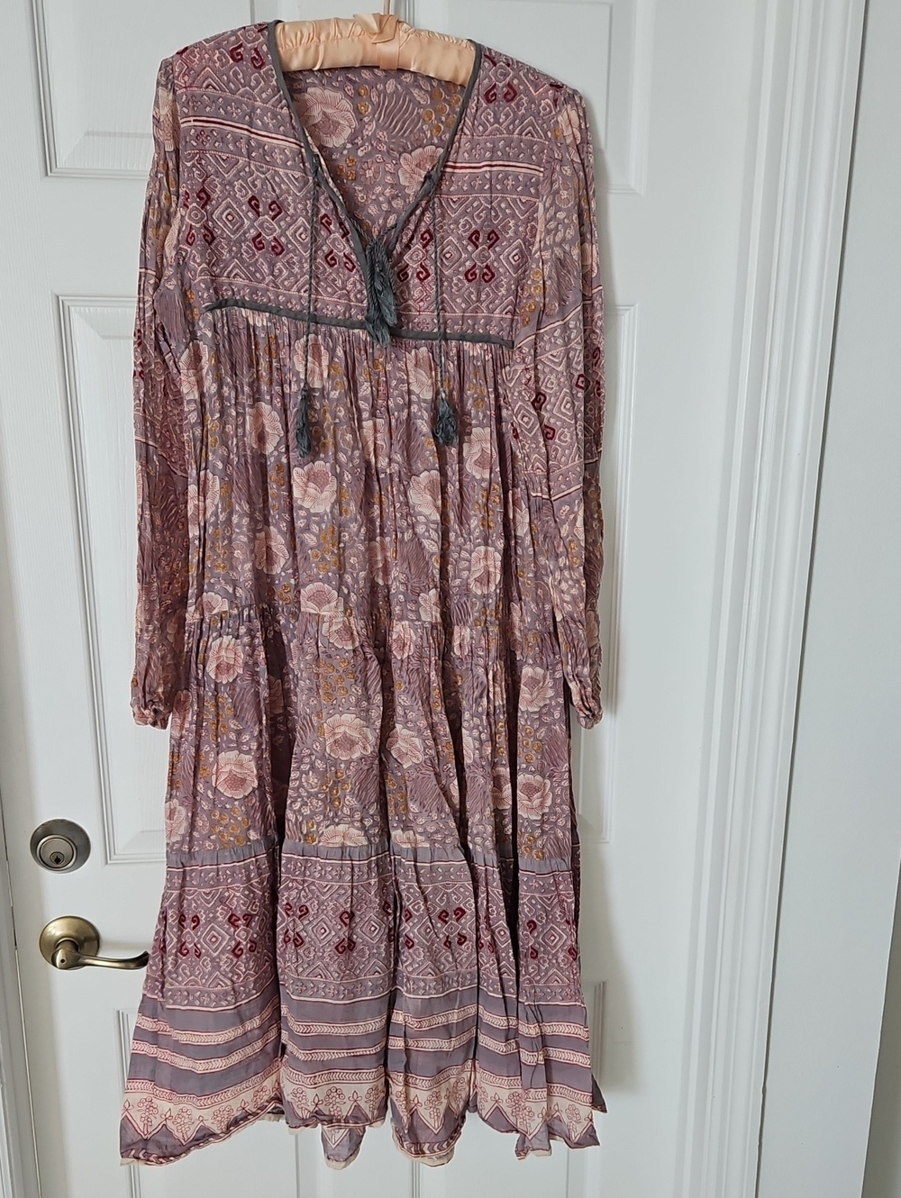 Matta Dusty Mauve Floral Tiered Maxi Dress with Tassel Ties